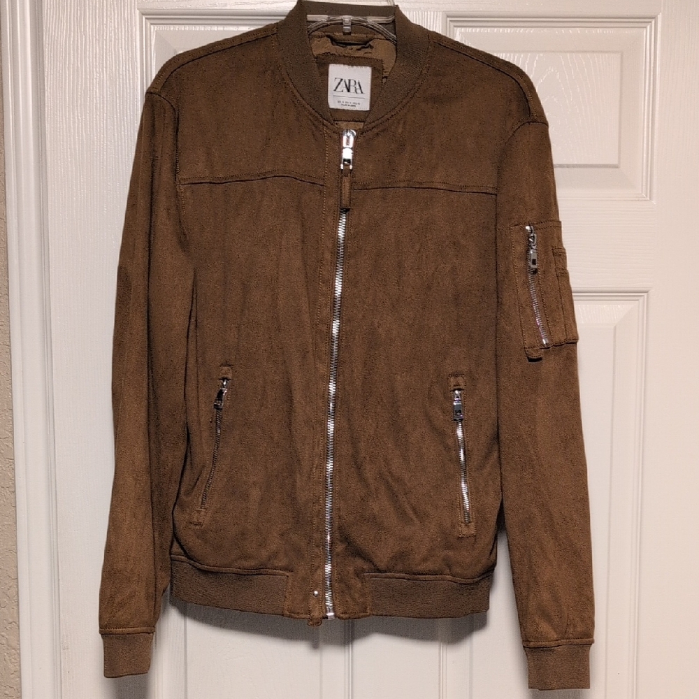 Unisez Zara Camel Suede-Style Bomber Jacket